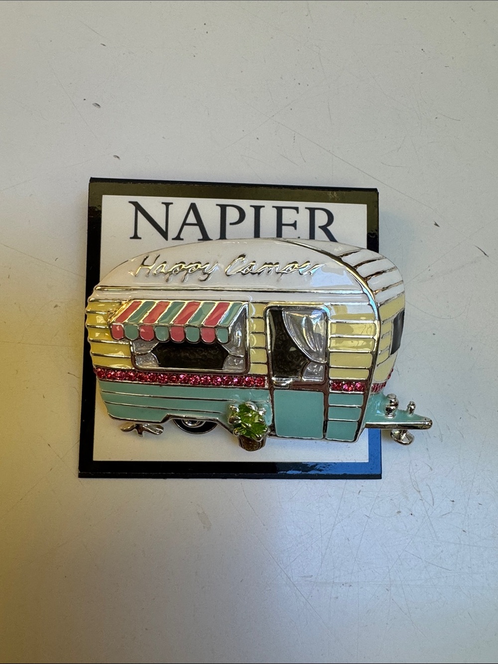 Napier happy camper enamel, three-dimensional RV brooch NWT Vintage